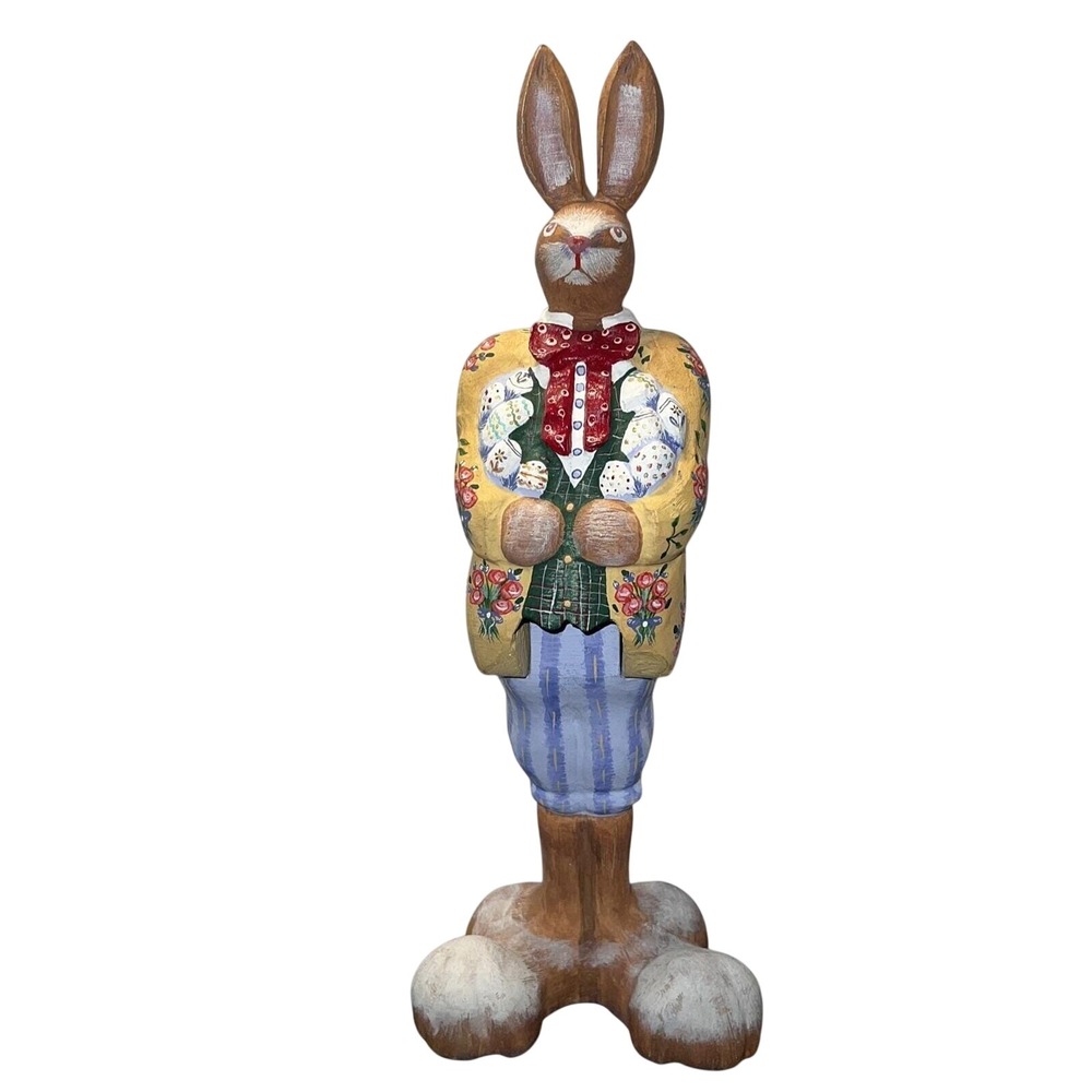 Vintage Style Handpainted Easter Bunny Figurine Floral Tailcoat 2-Piece Decor